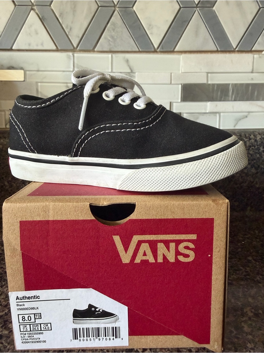 Vans Kids Black Canvas Lace-Up Sneakers with White Accents